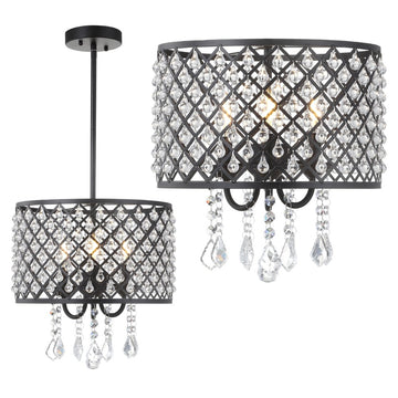 Gigi Metal/Crystal Adjustable LED Drop Chandelier - JONATHAN Y